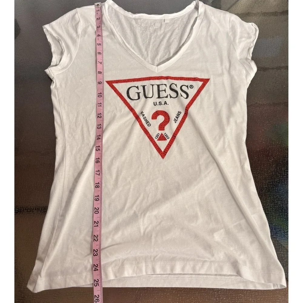 Guess Top Womens Large Bling USA Y2K 90s Streetwear Rhinestone Classic Casual - Picture 5 of 8